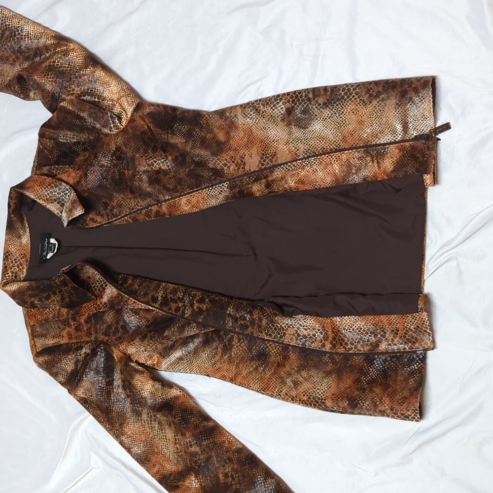 NueVa Reptile Snake Print Full Zip Long Line Lightweight Shimmer Jacket HAS HOLE - Picture 6 of 10